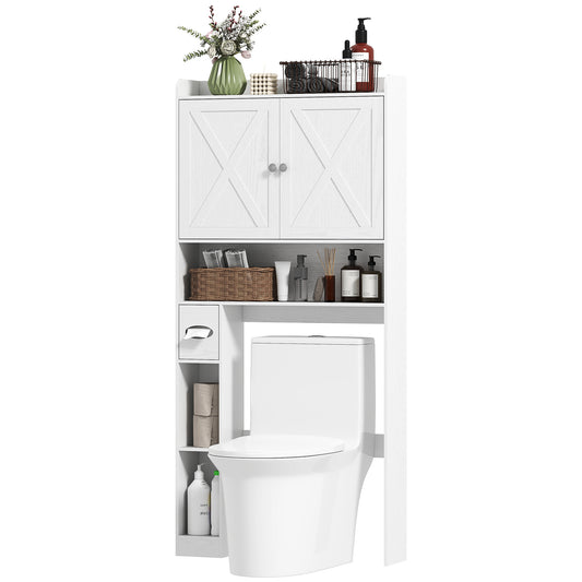 Farmhouse Over-The-Toilet Storage Cabinet with Barn Doors (White)