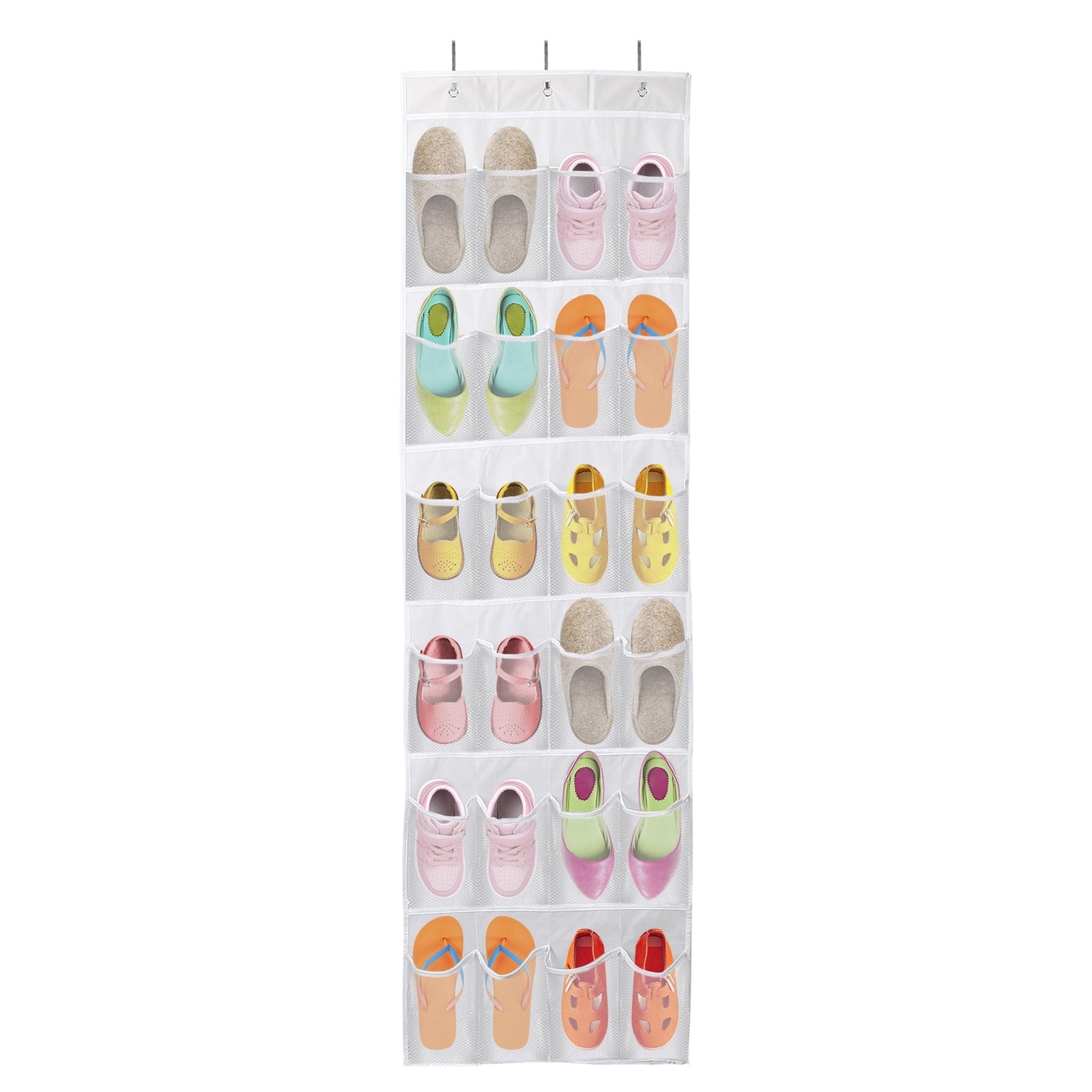 Over-The-Door Shoe Rack (24 Clear Pockets) — 6-Layer Hanging Organizer