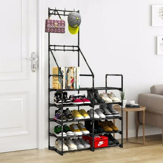 5-Tier Shoe Rack & Coat Stand Combo (Space-Saving 3-in-1 Organizer)