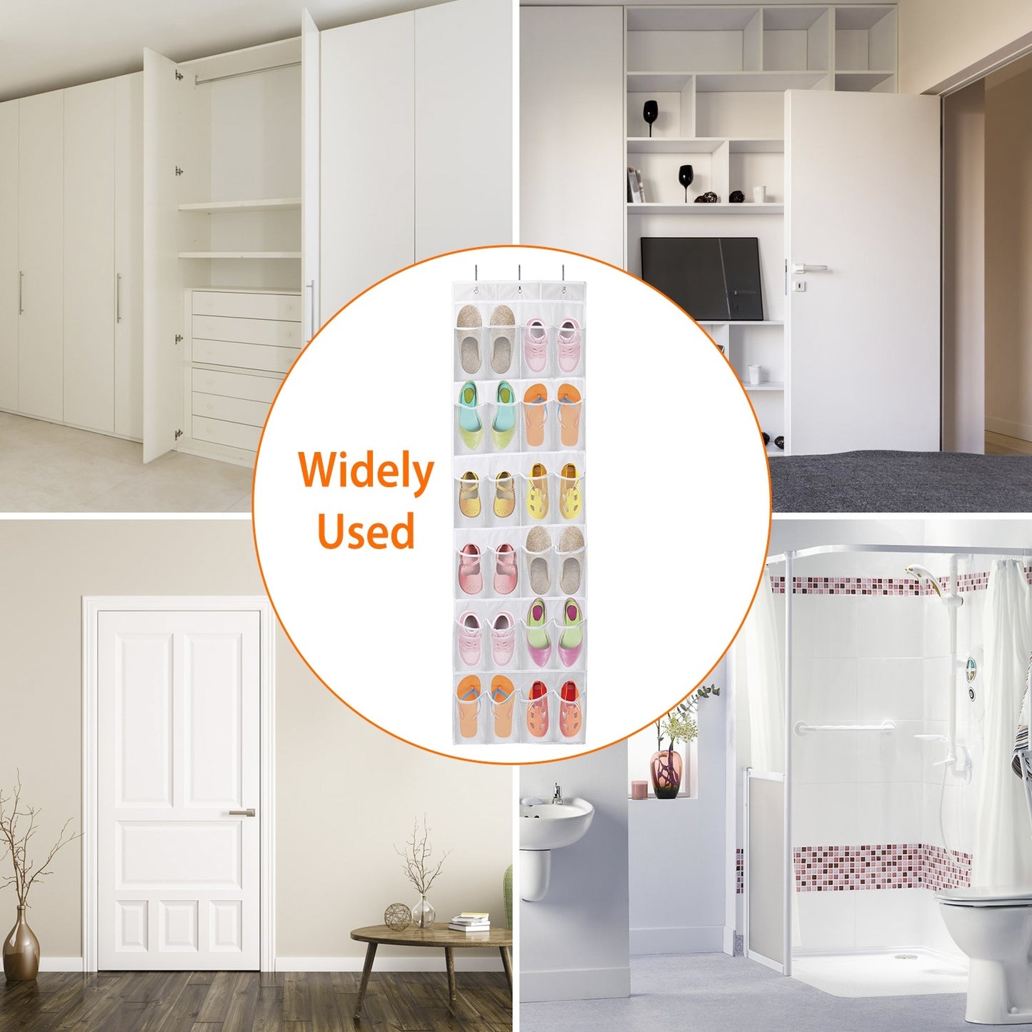 Over-The-Door Shoe Rack (24 Clear Pockets) — 6-Layer Hanging Organizer