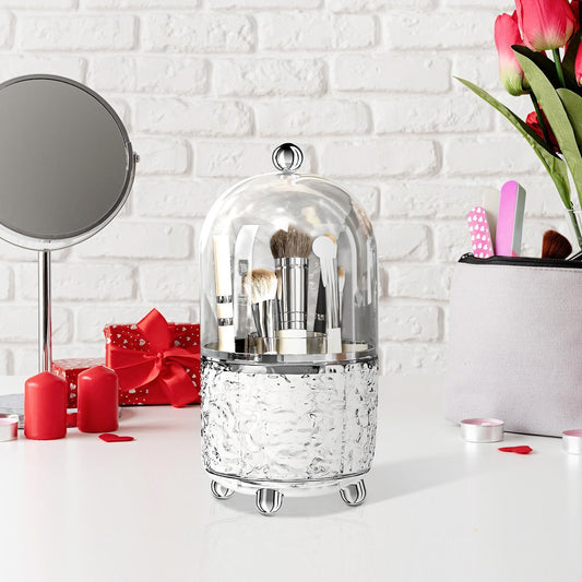 Large Capacity Rotating Makeup Brush Organizer – Dust-Proof Vanity Storage