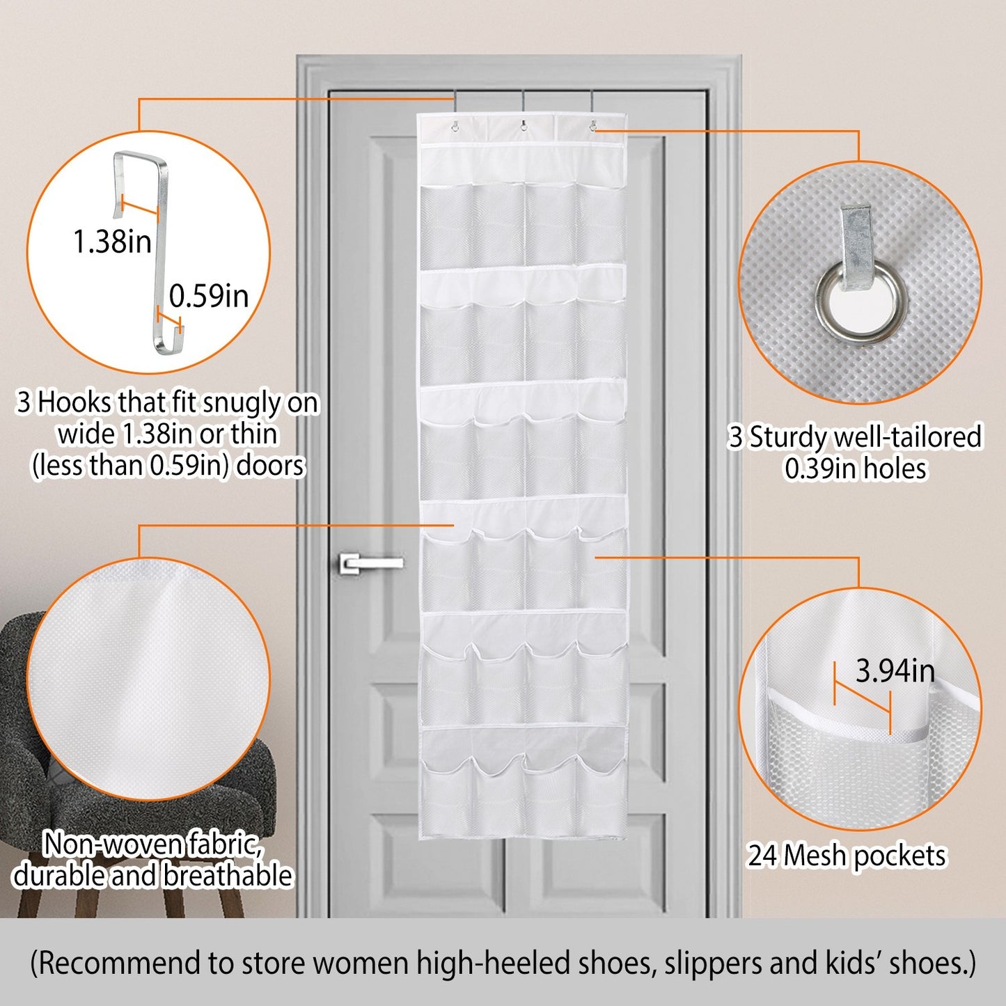 Over-The-Door Shoe Rack (24 Clear Pockets) — 6-Layer Hanging Organizer