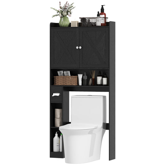 Farmhouse Over-The-Toilet Storage Cabinet with Barn Doors (Black)