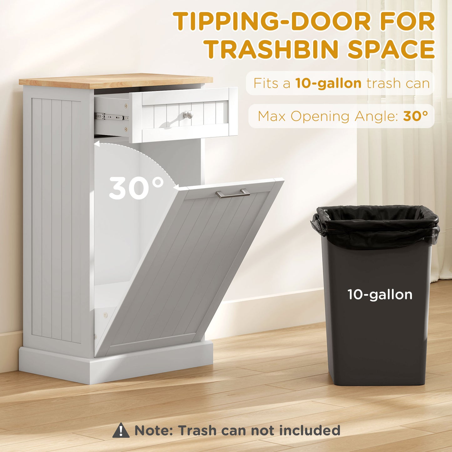 Kitchen Tilt-Out Trash Bin Cabinet with Drawer (Free-Standing, Hidden Waste Storage)
