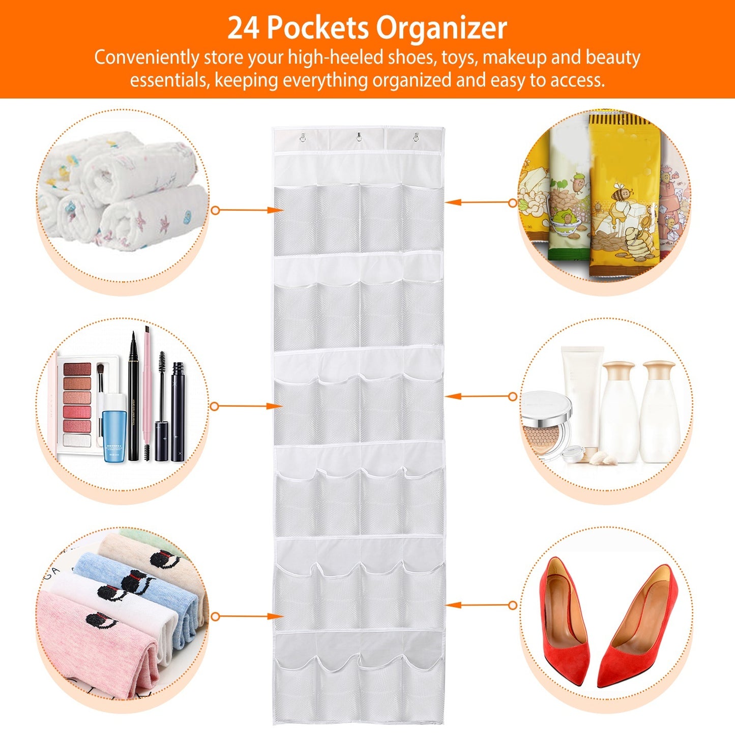 Over-The-Door Shoe Rack (24 Clear Pockets) — 6-Layer Hanging Organizer