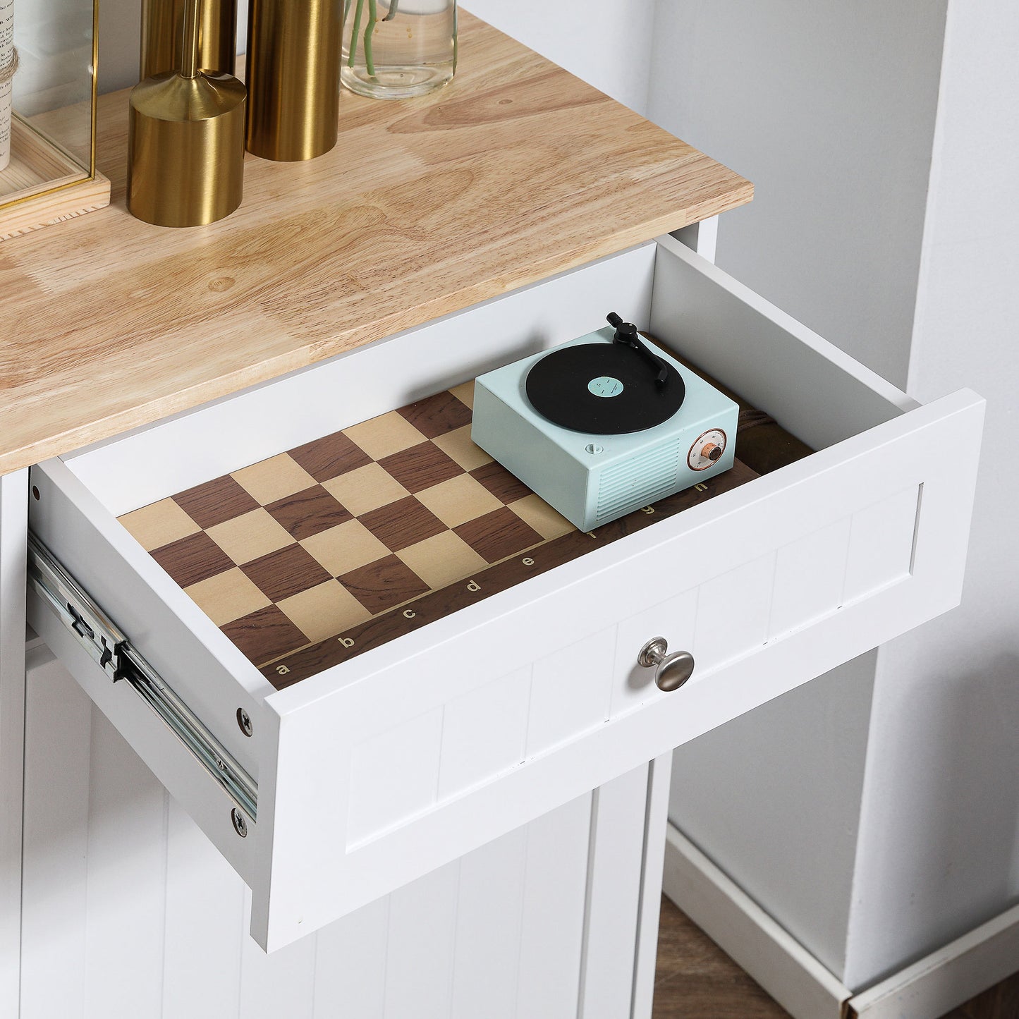 Kitchen Tilt-Out Trash Bin Cabinet with Drawer (Free-Standing, Hidden Waste Storage)