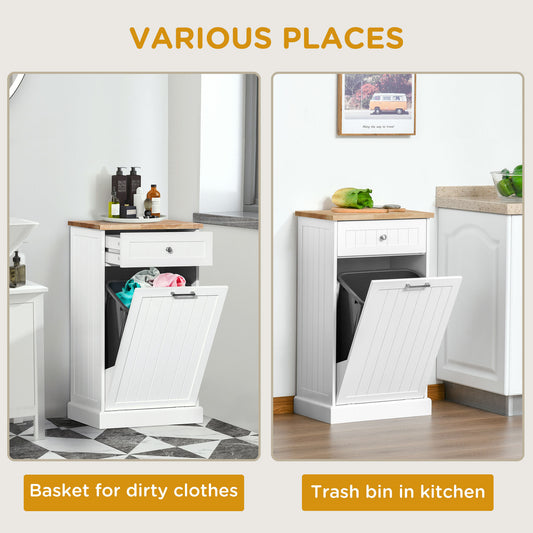 Kitchen Tilt-Out Trash Bin Cabinet with Drawer (Free-Standing, Hidden Waste Storage)